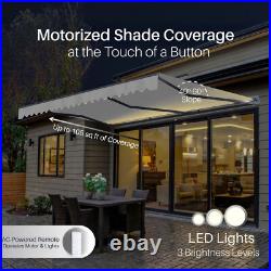 ALEKO Semi-Cassette Motorized LED Retractable 12x10 ft Patio Awning Silver Gray