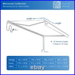 ALEKO Semi-Cassette Motorized LED Retractable 12x10 ft Patio Awning Silver Gray