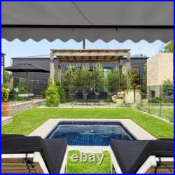 ALEKO Semi-Cassette Motorized LED Retractable 12x10 ft Patio Awning Silver Gray