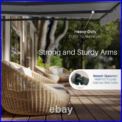 ALEKO Semi-Cassette Motorized LED Retractable 12x10 ft Patio Awning Silver Gray