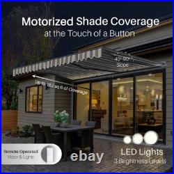 ALEKO Semi-Cassette Motorized LED Retractable 16x10 ft Patio Awning Grey/White