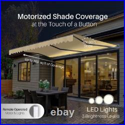 ALEKO Semi-Cassette Motorized LED Retractable 20x10 ft Patio Awning Canopy Sand