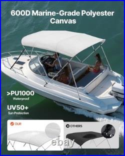 Aluminum Bimini Top for Boats 600D PU1000 Fabric, Wind-Resistant to 45mph, 96L