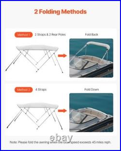 Aluminum Bimini Top for Boats 600D PU1000 Fabric, Wind-Resistant to 45mph, 96L
