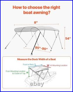 Aluminum Bimini Top for Boats 600D PU1000 Fabric, Wind-Resistant to 45mph, 96L