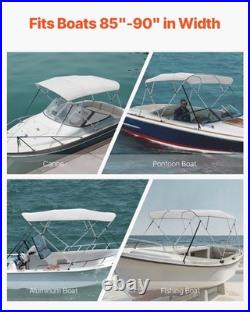 Aluminum Bimini Top for Boats 600D PU1000 Fabric, Wind-Resistant to 45mph, 96L