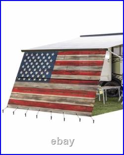 American Flag RV Awning Sun Shade Screen 9' x 15'3, 9 x 15.3 Ft Red Blue Brown