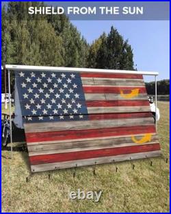 American Flag RV Awning Sun Shade Screen 9' x 15'3, 9 x 15.3 Ft Red Blue Brown