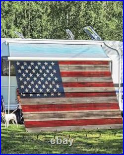 American Flag RV Awning Sun Shade Screen 9' x 15'3, 9 x 15.3 Ft Red Blue Brown