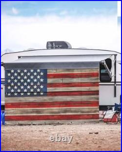 American Flag RV Awning Sun Shade Screen 9' x 15'3, 9 x 15.3 Ft Red Blue Brown