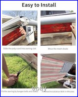 American Flag RV Awning Sun Shade Screen 9' x 15'3, 9 x 15.3 Ft Red Blue Brown