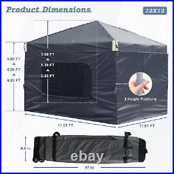 Aoodor 12'x12'/10'x10'Pop Up Canopy Tent Portable Shade Canopy with Sidewall