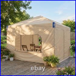 Aoodor 12'x12' Pop Up Canopy Tent Portable Shade Canopy with Sidewall Beige