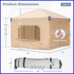 Aoodor 12'x12' Pop Up Canopy Tent Portable Shade Canopy with Sidewall Beige