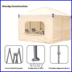 Aoodor 12'x12' Pop Up Canopy Tent Portable Shade Canopy with Sidewall Beige