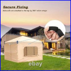Aoodor 12'x12' Pop Up Canopy Tent Portable Shade Canopy with Sidewall Beige