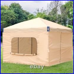 Aoodor 12'x12' Pop Up Canopy Tent Portable Shade Canopy with Sidewall Beige