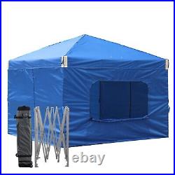 Aoodor 12'x12' Pop Up Canopy Tent Portable Shade Canopy with Sidewall-Blue