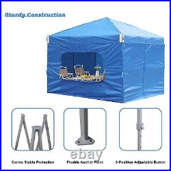 Aoodor 12'x12' Pop Up Canopy Tent Portable Shade Canopy with Sidewall-Blue