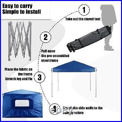 Aoodor 12'x12' Pop Up Canopy Tent Portable Shade Canopy with Sidewall-Blue