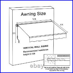 Aoodor 12' x8' Manual Retractable Window Awning Sunshade Shelter Canopy