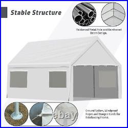 Aoodor 20x10 FT Vehicle Carport Canopy Portable Garage Party Canopy Tent, White