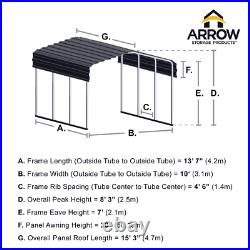 Arrow Storage Products Carport, 10 ft. X 15 ft. X 7 ft. Charcoal