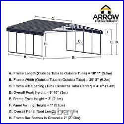 Arrow Storage Products Carport, 20 ft. X 20 ft. X 7 ft. Charcoal