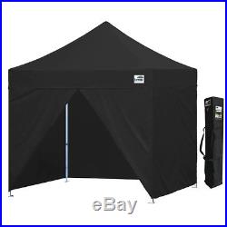 BLACK EZ Pop Up Canopy 10x10 Commercial Outdoor Instant Gazebo Tent+4 Side Walls