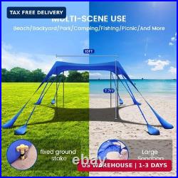 Beach Tent Sun Shelter 10x10FT Beach Shade Canopy with 8 Sandbags, UPF 5