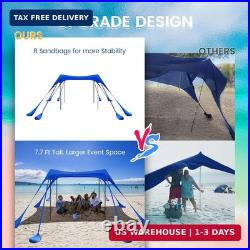 Beach Tent Sun Shelter 10x10FT Beach Shade Canopy with 8 Sandbags, UPF 5