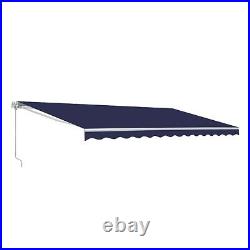 Blue Patio Awning Manual Retractable Shade Awning Outdoor Deck Canopy Shelter