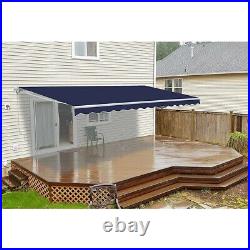 Blue Patio Awning Manual Retractable Shade Awning Outdoor Deck Canopy Shelter