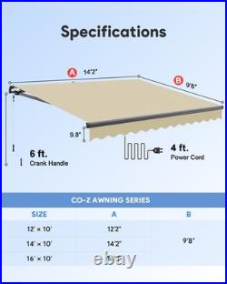 CO-Z 14 x 10 ft Beige Electric Retractable Awning with Wind Sun Sensor Remote