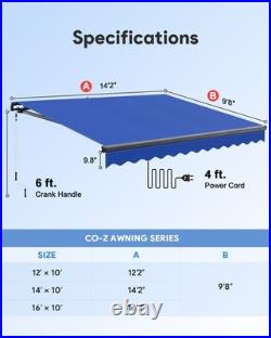 CO-Z 14 x 10 ft Blue Electric Retractable Awning for Patio with Wind Sun Sensor