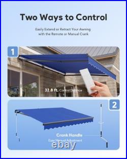 CO-Z 14 x 10 ft Blue Electric Retractable Awning for Patio with Wind Sun Sensor