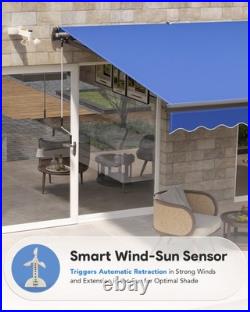 CO-Z 14 x 10 ft Blue Electric Retractable Awning for Patio with Wind Sun Sensor