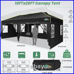 COBIZI 10x20 Pop Up Canopy Outdoor Party Tent with 6Sidewall One Push Setup Glow
