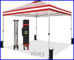 CROWN SHADES Canopy Tent 10x10 Pop Up Canopy Outdoor Shade, Easy, Red Strips