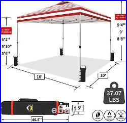 CROWN SHADES Canopy Tent 10x10 Pop Up Canopy Outdoor Shade, Easy, Red Strips