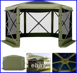 Camping Gazebo Screen Tent, 10 10ft 6 Sided Pop-up Canopy Shelter Tent with