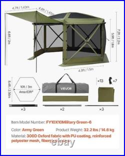 Camping Gazebo Screen Tent, 10 10ft 6 Sided Pop-up Canopy Shelter Tent with