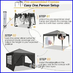Canopy 10'x10' Pop-Up Gazebo Waterproof Wedding Party Folding Tent with4 Sidewalls