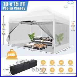 Canopy 10'x15' Heavy Duty Pop Up Gazebo with Mosquito Netting Mesh Screen Tent#