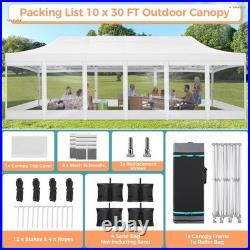 Canopy 10x15ft/10x30ft Heavy Duty Pop up Gazebo Mesh Screen Tent with Sidewalls