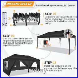 Canopy 10x20FT Gazebo Pop Up Camping Garden Tent Straight Leg with 6 Sidewalls