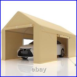 Carport 10'x20' Heavy Duty Steel Canopy Height Adjustable Garage Side Door Beige