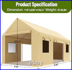 Carport 10x20ft, Heavy Duty Carport with Roll-up Ventilated Windows