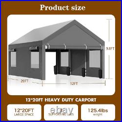 Carport, 12X20 Ft Heavy Duty Carport Canopy with Roll-Up Windows, Portable Garag