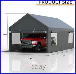 Carport, 12x20 FT Heavy Duty Carport with Roll-Up Window and Sandbags
